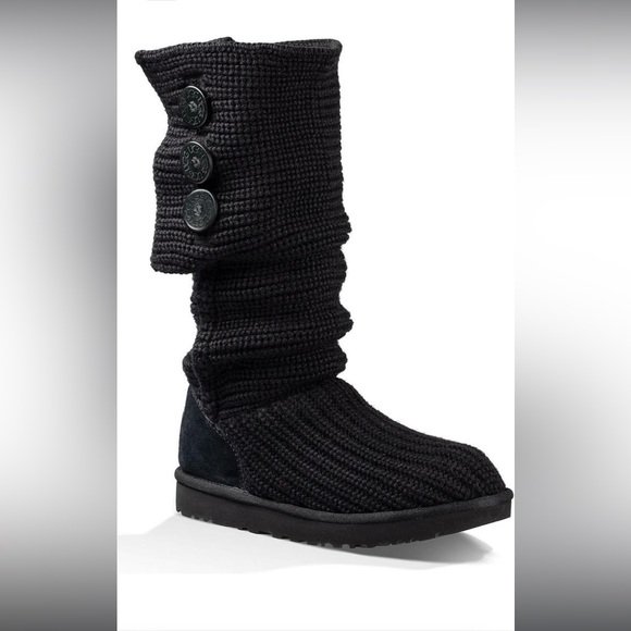 UGGS Black Knit Winter Boots with Ribbed Texture - Picture 1 of 7